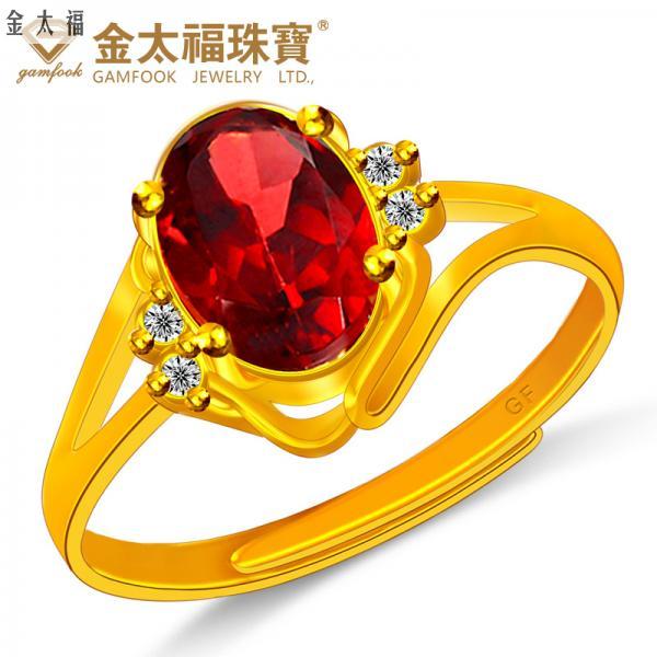 24K足金石榴石黃金戒指999足金女戒結婚送禮