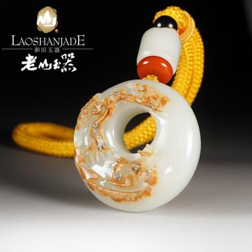和田玉羊脂玉手把件風景人物帶鏈珠證書玉質細膩