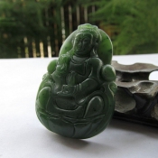 精美天然新疆和田玉碧玉大觀音掛件