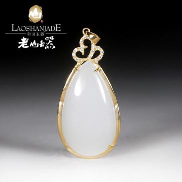 和田玉金鑲玉掛件羊脂玉吊墜水滴形B款