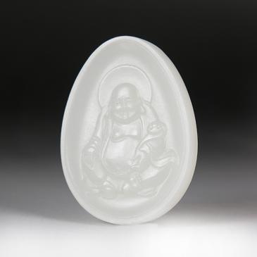 新疆天然和田玉羊脂玉玉牌笑佛專柜正品附帶證書包郵