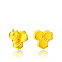 蜜蜂与蜂蜜足金黄金耳钉
