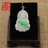 瑞氣和光正品翡翠吊墜天然a貨翡翠冰種金鑲玉觀音玉墜送證書