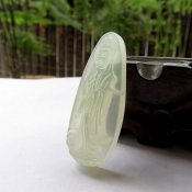 精美純天然冰透遼寧岫巖玉湖綠色站觀音掛件