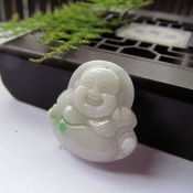 精美緬甸翡翠A貨飄花笑佛吊墜/玉佛項(xiàng)墜/玉石佛公