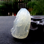 精美天然遼寧岫巖玉通透財神掛件