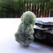 精美天然南陽玉獨山玉綠白玉觀音掛件