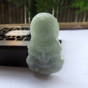 天然緬甸A貨翡翠玉水潤豆色凈瓶玉觀音吊墜