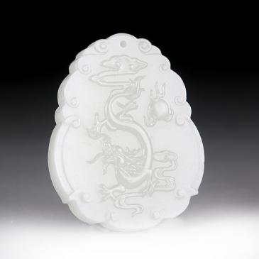 新疆天然和田玉白玉牌龍行天下多規格正品附帶證書