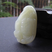 正品天然新疆和田青白玉觀音頭項墜