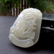 精致潤透和田玉青白玉龍牌掛件/玉石生肖龍牌子玉佩/和田玉十二生肖項墜保平安開運護身/玉緣軒正品