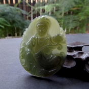 天然精美和田玉蓮花大觀音玉佩/和田玉青碧色觀音掛件/觀音玉牌/玉觀音牌子項墜/玉緣軒正品