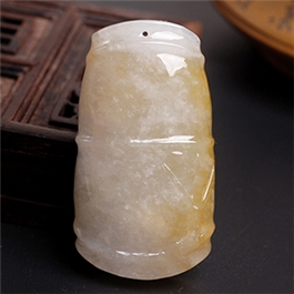 天然翡翠掛件--老坑冰糯種黃翡細膩均勻立體精雕節節高