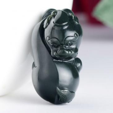 周雁明大師作品和田玉青玉掛件貔貅精雕吊墜