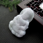 天然緬甸A貨翡翠淡紫淡綠吉祥玉觀音掛件