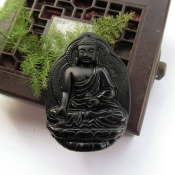 精美純天然黑曜石磨砂工藝釋迦牟尼佛掛件