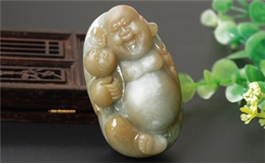 天然翡翠手玩擺件--老坑糯種黃翡局部拋光立體精雕大氣厚實(shí)送子佛