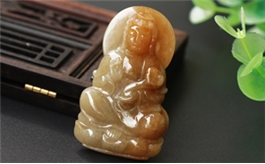 天然翡翠掛件--老坑糯種黃翡細膩晶瑩雙面精雕觀音