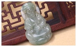 天然翡翠掛件-老坑冰糯種油青綠雙面精雕慈悲辟邪觀音