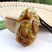 天然翡翠A貨帝王黃翡色福慶有余把玩件/鯉魚荷葉/黃翡手把件/a貨玉把玩件/玉緣軒正品