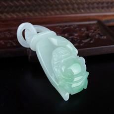 天然翡翠A貨吊墜★俏色元寶大號(hào)彌勒佛手玉墜★招財(cái)聚財(cái)納福保平安