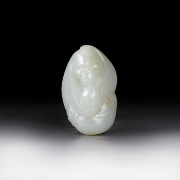 趙先秀作品新疆和田玉羊脂白玉籽料掛件靈猴獻桃玉雕大師收藏
