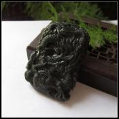 新疆和田玉青墨玉霸氣龍牌掛件
