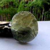 精致大氣純天然水墨玉岫玉生肖馬玉牌掛件