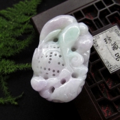 純天然緬甸a貨翡翠玉淡紫羅蘭淺綠富貴吉祥招財螃蟹掛件