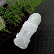 純天然緬甸翡翠a貨站像玉觀音掛件