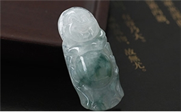 天然翡翠掛件--老坑冰糯種飄藍花細膩晶瑩精工細雕逍遙佛
