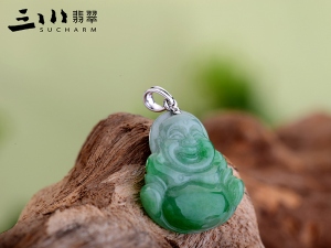 18K白金糯種天然A貨翡翠佛公吊墜
