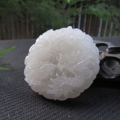 阿富汗白玉龍鳳呈祥圓牌掛件/天然阿富汗白玉龍鳳玉佩/玉石龍鳳掛件/玉緣軒正品
