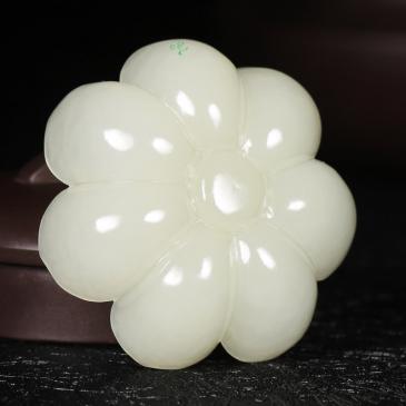 羅永東大師作品和田玉白玉蓮花精雕吊墜