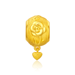 【網店尊享款】玫瑰黃金足金吊墜轉運珠