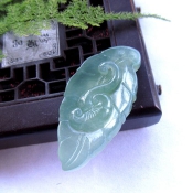 純天然岫玉青綠色一葉(夜)如意吉祥掛件