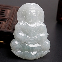 天然翡翠掛件-老坑冰糯種清雅淺綠均色雙面精雕慈悲辟邪觀音