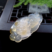 正品純天然冰種玉髓一葉(夜)來財貔貅吊墜