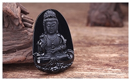 天然翡翠掛件--老坑糯種墨翠細膩均勻局部拋光精工細雕觀音