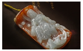 天然翡翠掛件--老坑冰糯種鮮潤紅翡伴淺綠潤澤晶瑩局部拋光俏色巧雕仙佛臨海