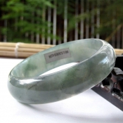 緬甸翡翠A貨水墨中國風(fēng)煙青色冰透玉手鐲
