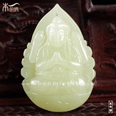 【精工藝】特價屬屬本命佛吊墜★和田玉淺黃玉千手觀音玉墜★生肖鼠守護神