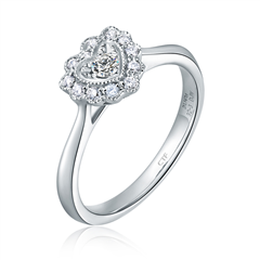 【灵犀】【网店尊享款】爱心白色18K金镶钻石戒指