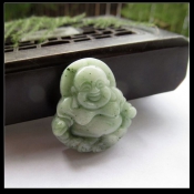 南陽天然獨山玉綠白料笑佛吊墜/南陽獨玉綠白佛公項墜/于是彌勒佛掛件/玉緣軒正品