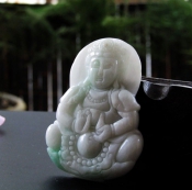 緬甸翡翠飄綠凈瓶寶珠吉祥觀音玉佩/開光護身保平安玉菩薩項墜/緬甸玉器玉石觀音掛件/玉緣軒正品