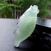 精美天然冰透湖綠岫玉鯉魚吊墜/玉石鯉魚掛件/岫玉魚項墜/玉緣軒正品