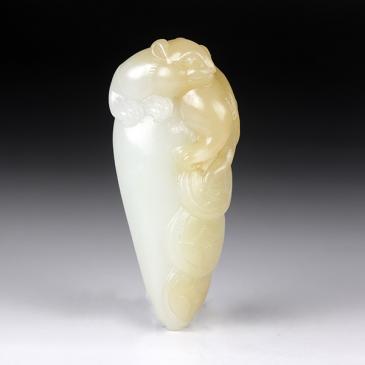 張振興作品新疆天然和田玉糖白玉掛件代代數錢玉雕大師收藏