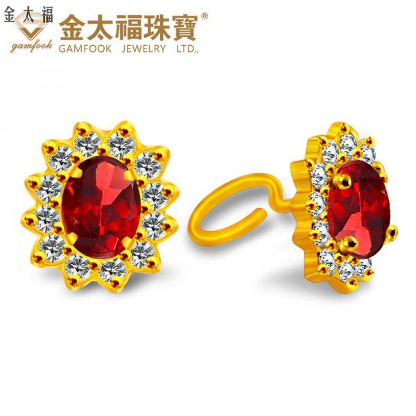 999足金耳釘紅寶石石榴石耳釘黃金結婚耳飾女款