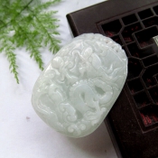 翡翠A貨冰瑩水潤龍牌掛件/玉石龍牌玉佩/騰龍圖案玉掛件/開運護身助事業/玉緣軒正品