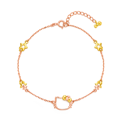 HelloKitty凱蒂貓玫瑰色18K金手鏈